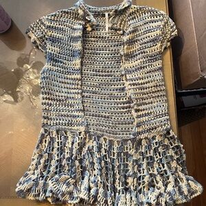 Free People Crochet Open-Front Cardigan XS